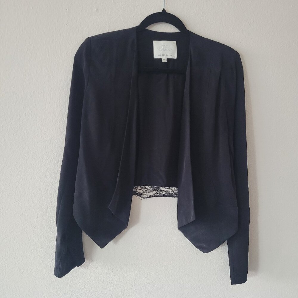 Anthropologie Madison Marcus Women Black Blazer Top Lightweight Shirt Long XS